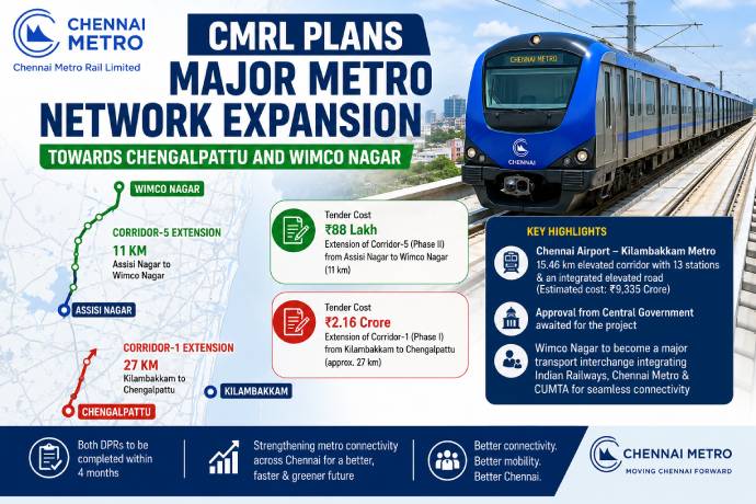 CMRL Plans Major Metro Network Expansion Towards Chengalpattu and Wimco Nagar